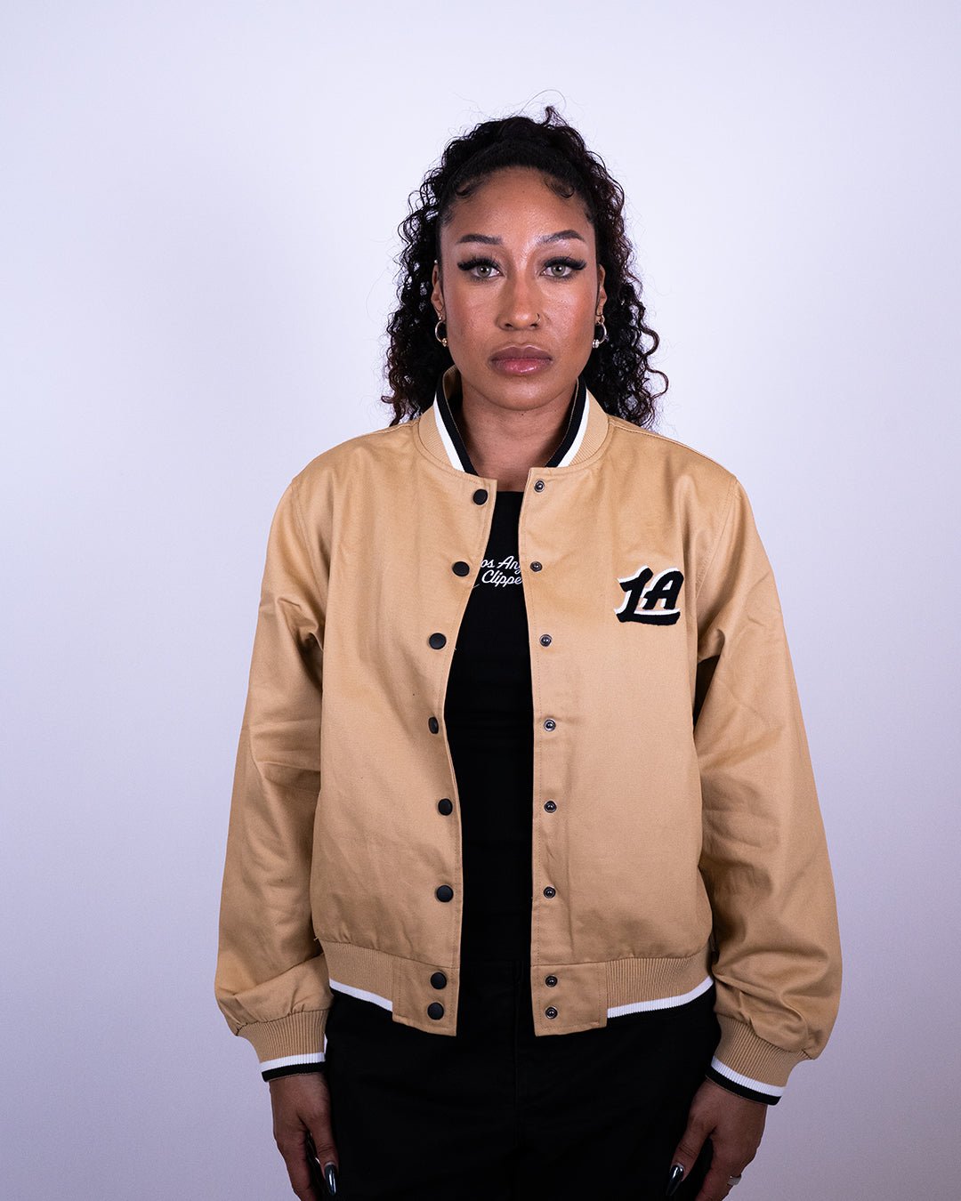 LA Clippers Women's Heritage Script Varsity Jacket - Apparel - Khaki - 30-000138-XS