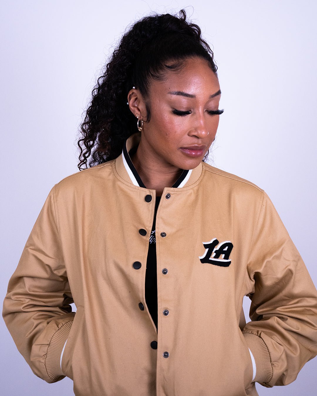 LA Clippers Women's Heritage Script Varsity Jacket - Apparel - Khaki - 30-000138-XS