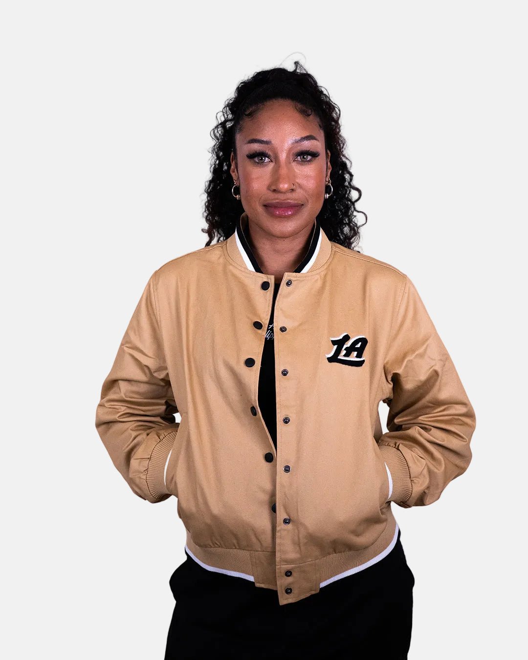 LA Clippers Women's Heritage Script Varsity Jacket - Apparel - Khaki - 30-000138-XS