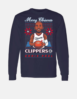 Merry Christmas Chris Paul Long Sleeve Tee - Apparel - Navy - 20-000425-S