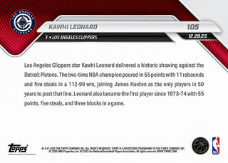 *Pre - Order* Topps Now Kawhi Leonard Career - High 55 Points Milestone Memorabilia Card - Accessories - 