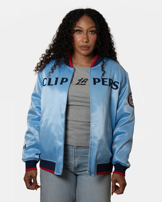 Womens Baby Blue Satin Pearl Bomber Jacket - Apparel - Pacific Blue - 30-000090-XS