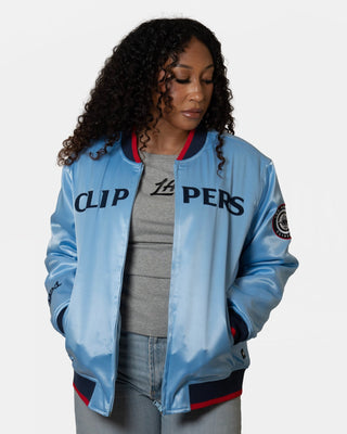 Womens Baby Blue Satin Pearl Bomber Jacket - Apparel - Pacific Blue - 30-000090-XS