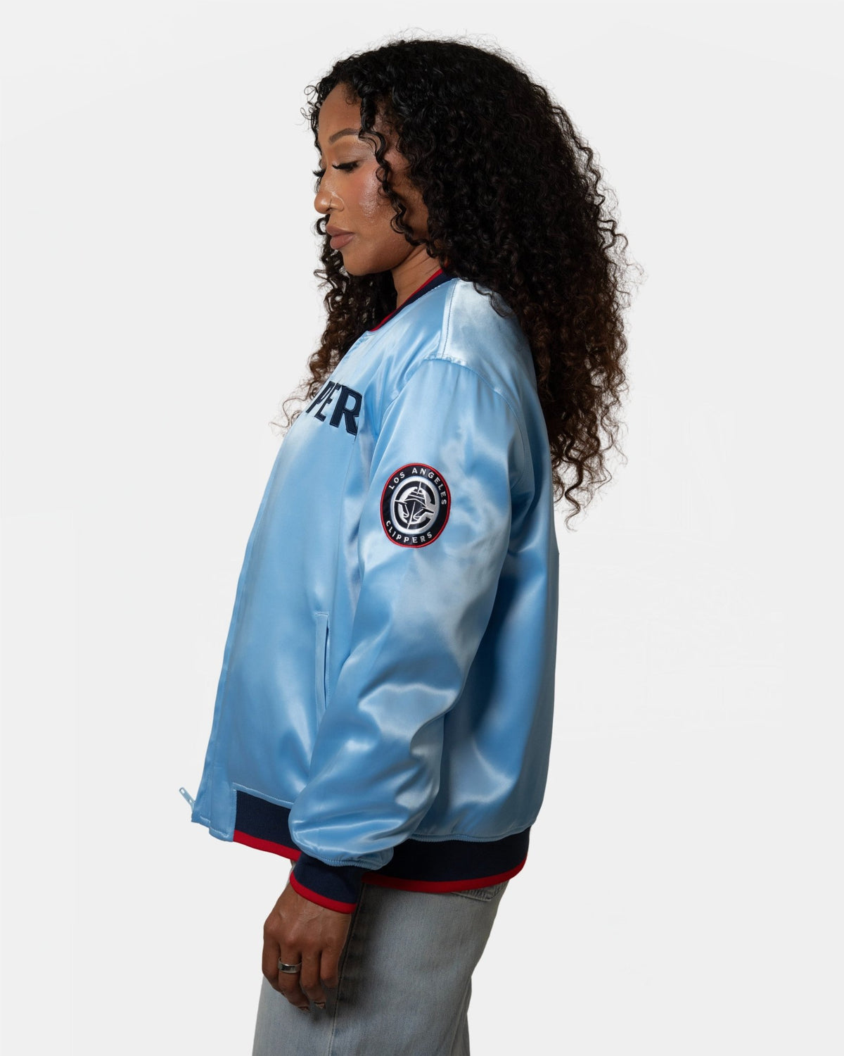 Womens Baby Blue Satin Pearl Bomber Jacket - Apparel - Pacific Blue - 30-000090-XS