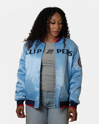 Womens Baby Blue Satin Pearl Bomber Jacket - Apparel - Pacific Blue - 30-000090-XS