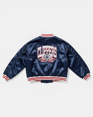 Women's LA Clippers Retro Satin Varsity Bomber Jacket - Apparel - Navy - 30-000141-XS