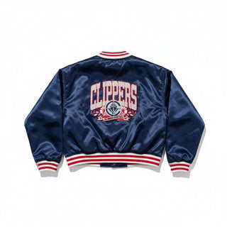 Women's LA Clippers Retro Satin Varsity Bomber Jacket - Apparel - Navy - 30-000141-XS