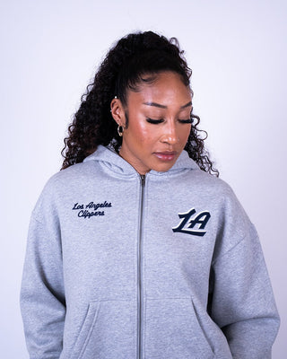 Women's LA Clippers Script Logo Zip - Up Hoodie - Heather Grey - Apparel - Heather Gray - 30-000136-XS