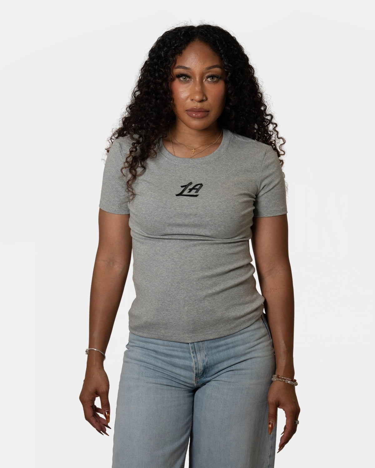Women's LA Script Ribbed Tee - Apparel - Gray - 30-000130-XS
