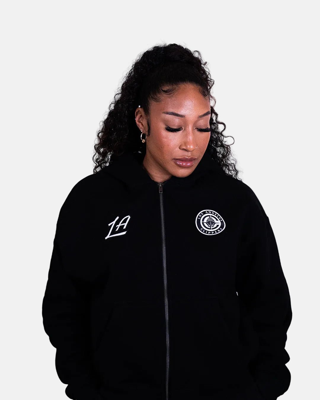 Women's Los Angeles Clippers "LA" Script Zip - Up Hoodie - Apparel - Black - 30-000137-XS
