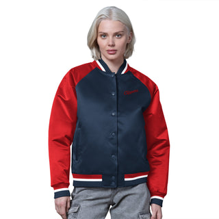 Womens Two - Tone Satin Varsity Jacket - Apparel - Navy/Red - 30 - 000089 - XS