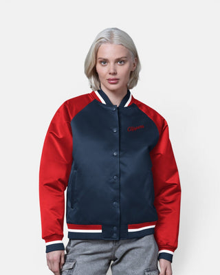 Womens Two-Tone Satin Varsity Jacket - Apparel - Navy/Red - 30-000089-XS